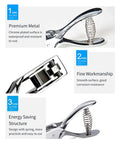 Go-To All Metal Single Hole Puncher with Lever showing chrome-plated surface and energy-saving spring design, punches up to eight A4 sheets.