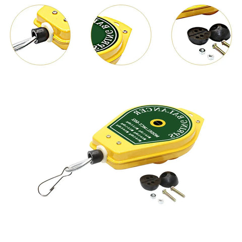 Spring Balancer Hanging Fixture Holder With Lock For Easy Tool Handling Pro Grade Portable Retractable Support 0.5kg To 1.5kg Weight Capacity Ideal For Workshops Garages And Job Sites, yellow steel body