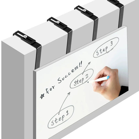 Four Pack Adjustable Cubicle Hangers For Office Partitions And Whiteboards, Universal Metal Hooks visible with whiteboard