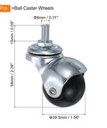 Four Pack 1.56 Inch Ball Caster Wheels With 8x15mm Threaded Stem 360 Degree Swivel Furniture Casters In Silver Tone