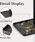 Close-up of Black Jewelry Stand Organizer 14.5 Inch Tiered Display Tower base with sturdy metal tray and smooth edges