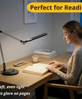 LED Architect Desk Lamp With Wireless Charger And Adjustable Swing Arm For Your Home Office, 32 Inch Tall, woman reading