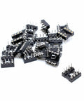 DIP IC Socket Kit 30-Piece 2.54mm Pitch 8 Pin Round-Hole Soldering Sockets for DIP ICs, scattered on white background