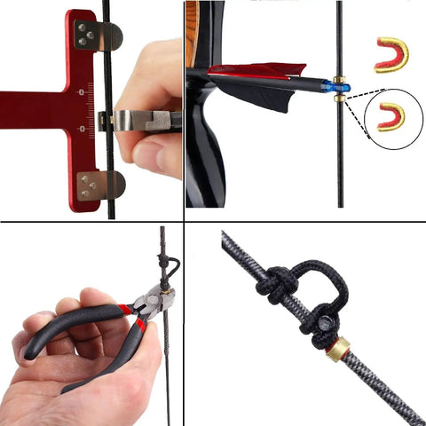 Archery Bow String Nocking Points Kit With T Square Ruler, Nocking Buckle Pliers, and 8 Nocking Buckles for bowstring setup