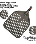 Perforated 12 Inch Pizza Peel, Metal Pizza Turner for All Ovens, lightweight anodized aluminum, black kitchen tool.