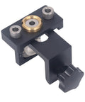 Hella Sturdy Aluminum Dowel Jig and Pocket Hole Drill Guide Kit for Rapid Woodworking, close-up showing clamps and alignment features.