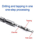 Heavy Hitter Hex Shank Drill Tap Bit Set With Split Point Tips, showing detailed chamfer and tapping section.