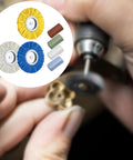 Heavy Duty 3 Airway Buffing Wheel Set With Bench Grinder Polishing Wax Wheels For Metal And Wood in use, showcasing colored wax wheels.