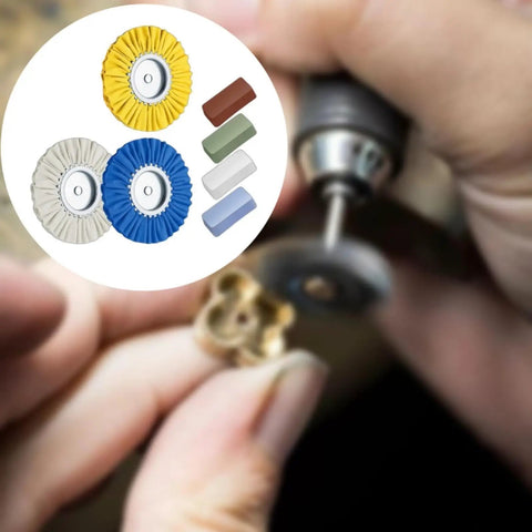 Heavy Duty 3 Airway Buffing Wheel Set With Bench Grinder Polishing Wax Wheels For Metal And Wood in use, showcasing colored wax wheels.