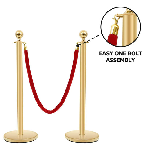 Golden Crowd Control Stanchions Set With 4.8 Foot Red Velvet Rope For Party Weddings Museums 2 Pack Heavy Duty Barrier Poles To Create Safe Queues And Elegant Lines For Event Venues Catering Halls Exhibits And More With A Sleek Golden Finish That Dazzles