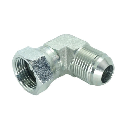 Heavy-Duty Steel JIC Flare Tube Fitting 90 Degree Elbow Swivel Connector, 1-1/16-12 Male JIC To 3/4 Inch Male JIC, Swivel Tube OD, High-Grade Hydraulic Line Fitting For Steel Tubing, steel 90° elbow