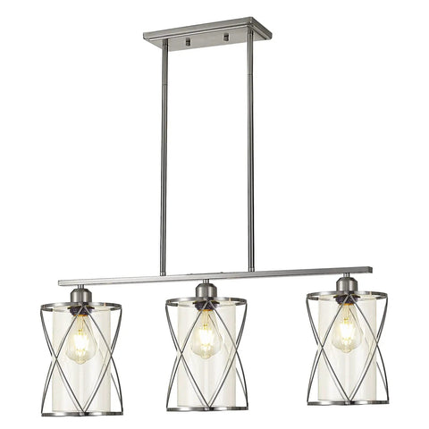 3 Light Clear Glass Cylinder Pendant Lights For Kitchen Island 33 Inch Dope Modern Transitional Island Lighting With Brushed Nickel Finish