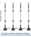 Dual Band WiFi Antennas For Faster Rock Solid Signals 2.4GHz And Five GHz With 9 Dbi Magnetic Base Mimo RP SMA Male Connectors Four Pack for routers wireless cards USB adapters and IP cameras, displayed upright.