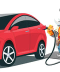 Bulletproof EV Charging Station Safety Mat And Heavy Duty Electrical Insulation Runner Keeping Power Cables Snag Free Through Daily Commutes And Road Trips 36 By 192, cartoon rhino charging red electric vehicle.