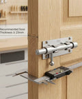 Heavy Duty Six Point Three Inch Stainless Steel Sliding Gate Bolt Lock With Padlock Ready Opening mounted on a wooden door.