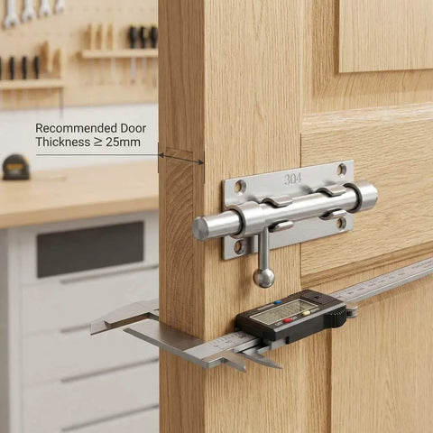 Heavy Duty Six Point Three Inch Stainless Steel Sliding Gate Bolt Lock With Padlock Ready Opening mounted on a wooden door.