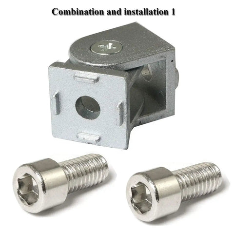 Flexible Pivot Joint Connector For 2020 Aluminum Extrusion Profiles Zinc Alloy Die Cast 180 Degree Rotation Split Design Includes Two Installation Kits Fits European 2020 Profile Built To Last Easy Install Hardware with two screws