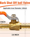Beefy 3/8 Inch Brass Shut Off Ball Valve with Hose Barb Fittings for Water and Fuel Lines RV Gas Air Tubing 2 Pack