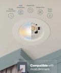 4 Pack 6 Inch Retrofit LED Recessed Downlights With 5 Way CCT Adjustment 15 Watt Dimmable showcased in ceiling installation.