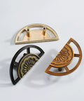 Two Pack Brushed Gold Zinc Alloy Cabinet Pulls Semi Circular Dresser Pulls For Drawers Cabinets And Doors, three finishes shown