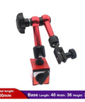 200mm Magnetic Dial Indicator Stand With Base And Handle, Bang For Your Buck Small Dial Test Indicator For Precision Calibration, 0 To 0.8mm Range, 0.01mm Graduation, Ideal For Machining, Metalworking, And Equipment Setup, red magnetic base with adjustable arm