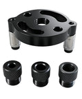 Bulletproof Aluminum Self Centering Drill Guide Jig For Bullseye Hole Alignment with interchangeable parts for woodworking.