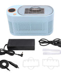 Portable Countertop Mini Ice Maker Makes Ten Snappy Cubes On The Fly In Just Fifteen Minutes With Ultra Quiet Operation showing power supply and accessories.