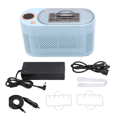 Portable Countertop Mini Ice Maker Makes Ten Snappy Cubes On The Fly In Just Fifteen Minutes With Ultra Quiet Operation showing power supply and accessories.