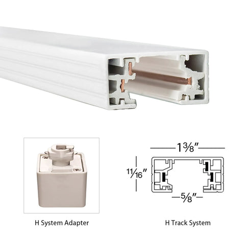 Right L Connector For H Series Track Lighting In White Finish 120V Joins Two Track Sections At A 90 Degree Angle For A No Fuss Seamless Power Feed And Easy Durable Track System Install, showing connector and adapter diagram