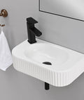 Rectangular Wall Mount Vessel Sink In White Porcelain Ceramic With Faucet And Drain, Modern Wall Mounted Bathroom Basin Side View