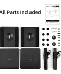 Components of Two Pack Free Standing Universal Desk Speaker Stands That Are Rock Solid With 9.6 By 8.8 Inch Trays Height Adjustable Pole And Tilt