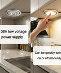 Showing 2 PCS Range Hood LED Recessed Light, 12V DC 3W 6000K Kitchen Downlight in use, with a hand turning light on.