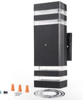 Two Pack Dusk To Dawn Outdoor Wall Lights Up Down Exterior Fixtures Black Aluminum Waterproof Photocell with mounting kit