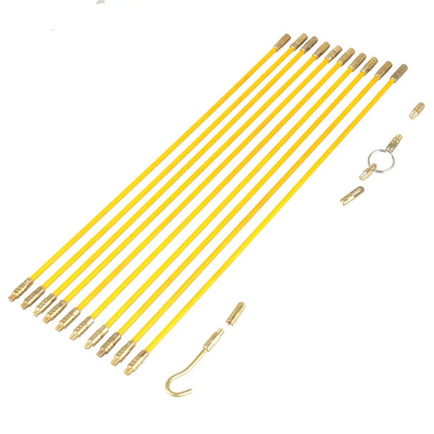 10 Pack 4mm Fiberglass Fish Tape Pull Push Wire Kit With Brass Connectors For Snaking Through Tight Walls Attics Crawl Spaces And Ceilings Easily, rods and hook