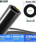 Diagram showing Black Polyurethane Air Hose 6mm OD 4mm ID 32 Meter 100 Foot Kit dimensions and specifications.