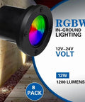 12W RGBW In-Ground Landscape Lights 8 Pack With 16 Color Vibes Waterproof Outdoor Well Lights For 12-24V Systems Remote Control