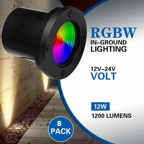 12W RGBW In-Ground Landscape Lights 8 Pack With 16 Color Vibes Waterproof Outdoor Well Lights For 12-24V Systems Remote Control