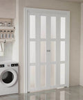 Preassembled 60x80 White Bifold Closet Doors For Pantry With Concealed Hardware Kit Waterproof PVC Surface installed in laundry room