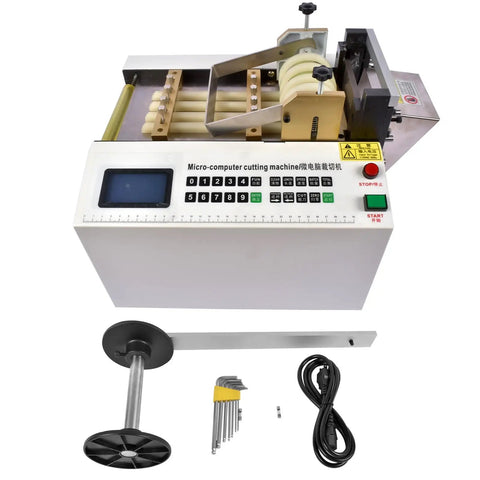 Auto Heat Shrink Tube Cutter For 110V Cables And Pipes, machine with accessories, front view showing controls