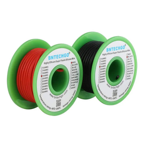 Top Tier 18 Awg Silicone Wire Red And Black 25 Foot Stranded Tinned Copper Cable on spools for wiring and DIY projects.