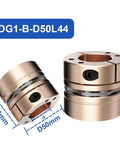 Heavy Duty Eight Screw Diaphragm Servo To Shaft Coupler Fits 25 Millimeter Shafts for CNC Routers and Conveyors, showing D50L44 specifications.