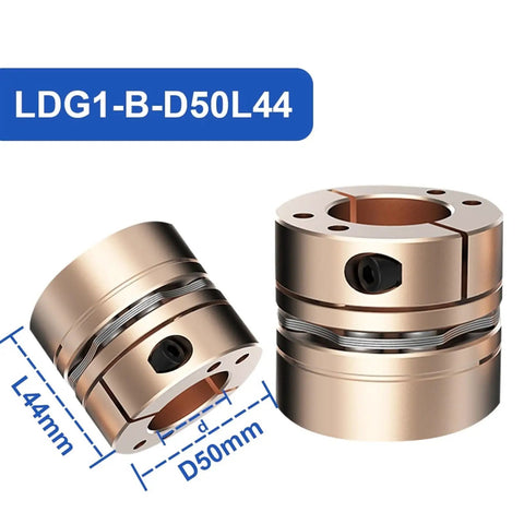Heavy Duty Eight Screw Diaphragm Servo To Shaft Coupler Fits 25 Millimeter Shafts for CNC Routers and Conveyors, showing D50L44 specifications.