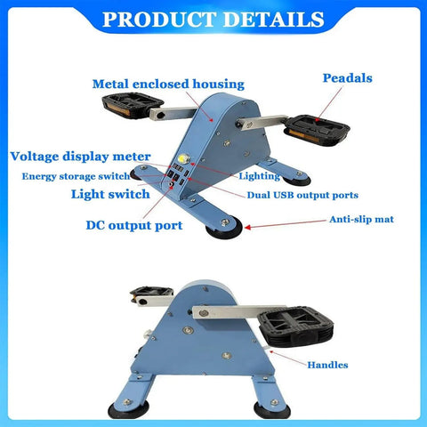 Foot Pedal Power Generator For Outdoors And Home, 100W Portable Emergency Energy with dual USB ports and silent belt drive