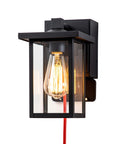 Black Outdoor Wall Mount Porch Light With Two Built In GFCI Outlets And Weatherproof Exterior Fixture For Home Garage And Patio