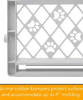 Slick Expandable Portable Pet Gate For Doorways Features No Sweat Pressure Mount Installation, rubber bumpers for surface protection.