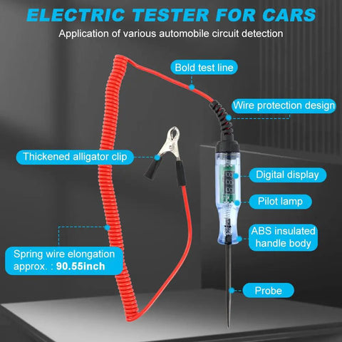 Vehicle Electrical Circuit Tester Pen With 3-48V LED Digital Display, Dual Color Polarity Indicator, Voltage Test Light For Cars And Bikes, Easy Quick Check Diagnostic Tool, Portable Auto Electrical Testing Probe, coiled lead and alligator clip