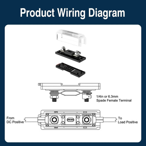 Product wiring diagram for ANL Fuse Block With 35mm DIN Rail Mount And Two 300A 32VDC Fuse Holders 0 Gauge Fuse Holder With Indicator Light