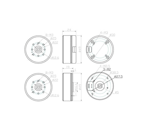 Technical drawing of Pocket Size Miniature DC Brushless Servo Motor Hollow Flat Body For Precision Motion Control In Industrial Automation