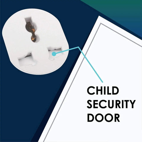 Child safety security door for outlets, ensuring safety in homes with children, compatible with surge protector.