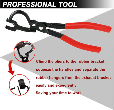 Heavy Duty Carotupy Exhaust Hanger Removal Pliers Plus Two Red Rubber Mounts Cut Rusty Clips Fast With Comfortable Grip For Any Auto Repair Shop Or DIY Mechanic, black steel pliers with red handles